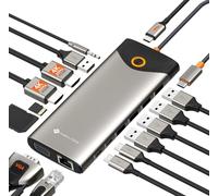 NOVOO Estación de acoplamiento USB C, estación de acoplamiento 15 en 1 para portátil con adaptador HDMI dual 4K a 60Hz, puertos USB C/A, 100 W PD, RJ45, SD/TF y audio, concentrador USB C multipuerto