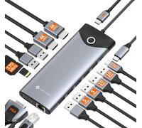 NOVOO Estación de acoplamiento USB C, pantalla triple, 15 en 1, Dual 4K @ 60 Hz, HDMI, USB C, adaptador VGA, adaptador Gigabit Ethernet 100 W PD,10 Gbps USB A+C puertos de datos, SD/TF Multiport Dock