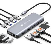NOVOO Estación de acoplamiento USB C Triple Display 11 en 1 Dual 4K@60Hz HDMI USB C Hub VGA Adaptador Gigabit Ethernet 100W PD, 4 puertos de datos USB, SD/TF Estación de acoplamiento multipuerto para