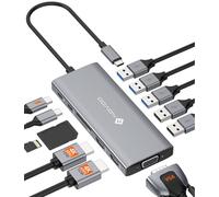 NOVOO - Estación de acoplamiento USB C Triple Pantalla 12 en 1 Dual HDMI 4K | 5 puertos USB-A, 100W PD, USB-C, SD/TF Multiport Dock para MacBook M2 M3, Dell HP