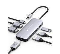 NOVOO Hub UBS C 7 Puertos Monitor Doble, estación de Acoplamiento multipuerto Triple Pantalla a 2 HDMI 4K, Displayport 8K, 100W PD, 3 Puertos USB, para Microsoft, Lenovo, DELL, HP