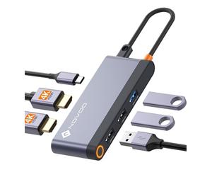 NOVOO Hub USB C Tripler Pantalla 6 en 1 a Dual HDMI, Docking USB C Dual Monitor, 100W PD, 3 x USB, Dock USB-C para DELL, HP, Lenovo, ASUS, Microsoft