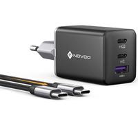 NOVOO USB C cargador rápido 67W adaptador de 3 puertos con 1 cable, GaN Tech