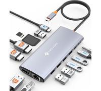 NOVOO USB C Docking Station 14-in-1 USB C Hub Triple Display con 2 HDMI 4K @ 60Hz, DisplayPort 4K @ 120Hz, 5USB-A+1USB-C Transferencia de datos Gigabit Ethernet, 100W PD, SD/TF, Audio para MacBook