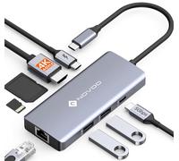 NOVOO USB C Hub 4K @60Hz HDMI 8 in 1 Adaptador Gigabit Ethernet Docking Station con 100 W PD, lector de tarjetas SD/TF, 2 puertos de datos USB-A 3.0+1 USB-C para MacBook Pro, MacBook Air, HP y más