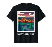 Novosibirsk Rusia Vintage City Skyline Viajes Diseño Camiseta