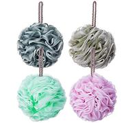 Novosun Loofah Esponja de baño Luffa Loufa Body Scrubber Mesh Pouf Bola de ducha, Esponja de ducha exfoliante Paquete de 4 (60 g/pcs)