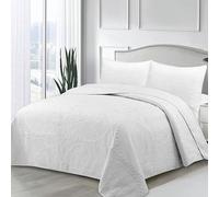 NOVOTEXTIL Colcha Boutí Bordada Artesanal Cama 90 a 150 para Verano y Entretiempo - Interior 100% Algodón y Exterior 100% Microfibra Suave - Incluye Fundas Almohada (Oporto Blanco, Cama 90-180x260)