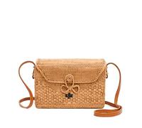 Novum Crafts Bolsa redonda de ratán para mujer, bolsas de paja de ratán hechas a mano, bolso de mimbre, bolso bohemio, bolsas de playa cruzadas redondas