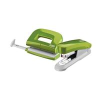 Novus Set de escritorio (grapadora E 15 con perforadora E 210, incluye 1000 grapas, n.º 10), color verde
