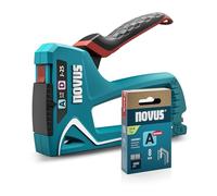 NOVUS TOOLS Grapadora manual J-25 con 1800 grapas, pequeña 2 en 1 para madera, con palanca de agarre suave y mecanismo de carga inferior, para alambre fino y grapas de alambre plano de 4 a 10 mm