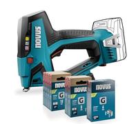 NOVUS TOOLS Juego de grapadora de batería J-551 con 9.800 grapas, para grapas de alambre plano de 6-14 mm y clavos de 16 mm, compatible con batería CAS de iones de litio de 18 V, sin batería ni