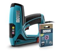 NOVUS TOOLS Juego de grapadora eléctrica J-151 con 1200 grapas, grapadora profesional y pistola de clavos con regulación de la fuerza de impacto, tope de distancia y mecanismo de carga inferior, para