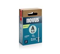 Novus Tools Remaches ciegos de aluminio Ø 4,0 mm, 12 mm de longitud, 70 remaches, 6,5-8,5 mm espesor del material, para la fijación de metal no ferroso, plástico, cuero y telas