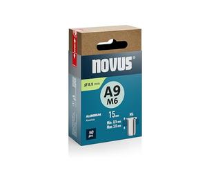 NOVUS TOOLS Tuercas de remache ciego de aluminio Ø 8,9 mm, rosca interior M6, 15 mm longitud, 50 piezas, 0,5 - 3,0 mm espesor del material, para fijaciones en metal no ferroso y plástico