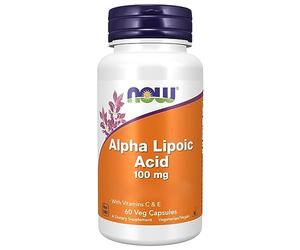 Now Foods, Alpha-Lipoic Acid (Ácido Alfa-Lipoico), 100mg, con Vitamina C y E, 60 Cápsulas veganas, Testado en Laboratorio, Sin Gluten, Sin Soja, Sin OGM