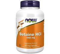 Now Foods, Betaine HCl, 648mg, 120 Cápsulas veganas, Probado en Laboratorio, Sin Gluten, Sin Soja, Vegetariano
