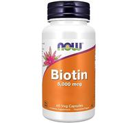 Now Foods, Biotin, 5000mcg, Vitamina B7, Alta Dosificación, 60 Cápsulas veganas, Testado en Laboratorio, Sin Gluten, Sin Soja, Vegetariano, No GMO