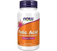 Now Foods, Folic Acid (Ácido Fólico), 800mcg, 250 Comprimidos veganos, Probado en Laboratorio, Alta Dosis, Vitamina B12, Sin Gluten, Sin Soja, Vegetariano