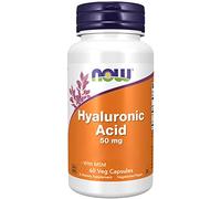 Now Foods, Hyaluronic Acid + MSM, 50mg, 60 Cápsulas vegetales, Testado en Laboratorio, Sin Soja, Sin Gluten, Sin OGM, Vegetariano