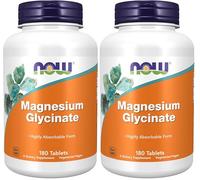 Now Foods, Magnesium Glycinate, 200mg Magnesio, 180 Tabletas veganas, Probado en Laboratorio, Vegetariano, Sin Gluten, Sin Soja, No GMO (Paquete de 2)