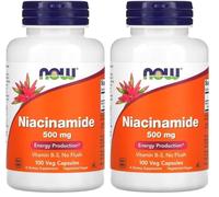 Now Foods - NIACINAMIDE 500 mg | Niacinamida 500mg | Alta dosis de niacinamida para la salud de la piel y las células - 100 cápsulas (Paquete de 2)