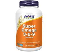 Now Foods, Super Omega 3-6-9, 1200mg, con Aceite de Borraja, Aceite de Pescado y Aceite de Linaza, Alta Dosificación, 180 Cápsulas blandas, Testado en Laboratorio, Sin Soja, Sin Gluten, Sin OGM