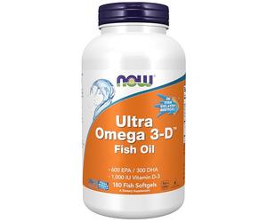 Now Foods, Ultra Omega 3-D Fish Oil (Aceite de Pescado), 180 Cápsulas blandas, Probado en Laboratorio, Sin Gluten, Sin Soja, No GMO