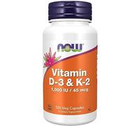 Now Foods, Vitamina D3 & K2, 1.000IU, 120 Cápsulas veganas, Probadas en Laboratorio, Multivitaminas, Sin Gluten, Sin Soja, Vegetariano