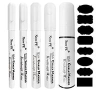 NowPE Rotulador Tiza Blanca, Tiza Liquida Blanco 1mm, 3mm, 6mm, 10mm y 15mm para Pizarra Negra y Cristal, Seco y Húmedo Tinta Borrable, 5 Piezas Marcadores Blanca 16 Piezas Pizarra Etiquetas Rotulador