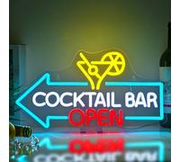 NOXET Cartel de neón abierto para cócteles, bares, luces de neón, para pared, color azul y rosa, para pub, hogar, cerveza, bar, club, hombre, cueva, restaurante, tienda, sign cócteles, decoración