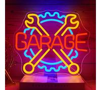 NOXET Garage Letreros de neón con llave, letrero de neón para decoración de pared, garaje, señales de luz Led de neón para papás, garaje, hombres, cueva, taller de reparación de automóviles