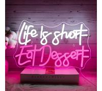 NOXET Life is Short Eat Dessert Letrero de neón Letreros de neón rosados Comer postre Letrero de neón LED Animar a la gente Letrero de neón para clubes Fiesta Dormitorio Cumpleaños Bar