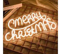 NOXET Señal de neón de Merry Christmas blanco cálido LED luz de neón para decoración de pared, regulable, señales luminosas USB para el hogar, salón, Año Nuevo, fiesta de Navidad, decoración de