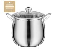 Noxtioanip Cacerola de Acero Inoxidable 23,5 cm, Ollas Cocina 7 L con Colador y Agarradera, Cacerola Universal, Olla con Tapa de Cristal, para Todo Tipo de Cocinas, Apta para Lavavajillas