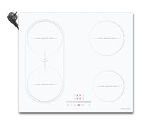 NOXTON Placa Induccion 4 Fuegos con Enchufe, 59cm, 3500 W, Vitrocerámica blanca/negra, Zonas Combinadas, Controles Deslizantes, Función de aislamiento térmico, Cronómetro, Boost Single burner