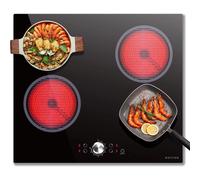 NOXTON Placa Vitrocerámica 4 Fuegos 60cm, 6000W, Vitrocerámica empotrable, Control táctil, Temporizador, 9 niveles de potencia, Negro