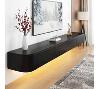 NOYHHAV Mueble de TV de Pared de 2 cajones,4 Espacios de Almacenamiento Estante Flotante Pared,Dormitorio, Hotel, Estudio, Sala de Estar,Mueble TV suspendido 220CM|86.6" Negro+Luz