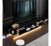 NOYHHAV Mueble TV suspendido de Madera Maciza con 2cajones,6 Espacio de Almacenamiento con Luz TV Estante Flotante Pared 240CM | 94.5" Negro+Luz