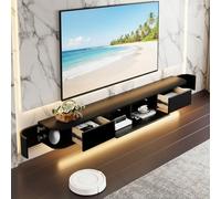NOYHHAV Mueble TV suspendido de Madera Maciza con 2cajones,6 Espacio de Almacenamiento con Luz TV Estante Flotante Pared 220CM | 86.6" Negro+Luz
