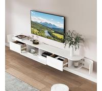 NOYHHAV Mueble TV suspendido de Madera Maciza con 2cajones,6 Espacio de Almacenamiento con Luz TV Estante Flotante Pared 240CM | 94.5" Negro+Luz