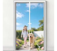 NOZIT DOOR Mosquitera Puerta Magnética 135x210 cm, Anti-Insectos, Cortina Mosquitera para Puerta Exterior Cocina Balcón y Patio, Fácil instalación, Apto para Niños Mascotas, Blanco