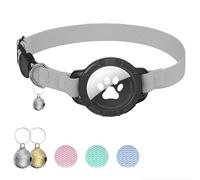 NozlaID Collar Gato Airtag, Collar Elástico Antiahogo para Gatos con Cascabel y Funda Protectora para Air Tag, Collares para Gatos de Todos Los Tamaños (Gris)