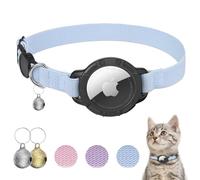 NozlaID Collar Gato Airtag, Collar Elástico Antiahogo para Gatos con Cascabel y Funda Protectora para Air Tag, Collares para Gatos de Todos Los Tamaños (Azul)