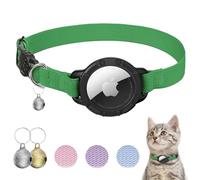 NozlaID Collar Gato Airtag, Collar Elástico Antiahogo para Gatos con Cascabel y Funda Protectora para Air Tag, Collares para Gatos de Todos Los Tamaños (Verde Esmeralda)