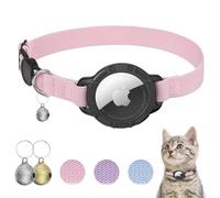 NozlaID Collar Gato Airtag, Collar Elástico Antiahogo para Gatos con Cascabel y Funda Protectora para Air Tag, Collares para Gatos de Todos Los Tamaños (Rosa)