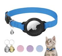 NozlaID Collar Gato Airtag, Collar Elástico Antiahogo para Gatos con Cascabel y Funda Protectora para Air Tag, Collares para Gatos de Todos Los Tamaños (Azul Zafiro)
