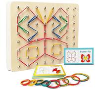 NOZVYCI Geoboard de Madera, Juguete Montessori para La Motricidad Formas Innumerables Figuras en el Tablero-30 Tarjetas de Patrones y 60 Elásticos Juguetes Educativos para Niños a Partir de 3 Años