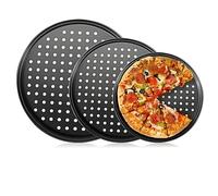 Nozzy Juego de tres bandejas redondas antiadherentes para hornear pizzas, 26/28/32 cm