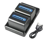 NP-FM70/QM71D/NP-QM71 - Batería de repuesto recargable y cargador dual compatible con Sony NP-F550,F750,F970,FM55H,FM500H,HVL-IRM,HVL-ML20M,HVR-A1U,NPF, etc.